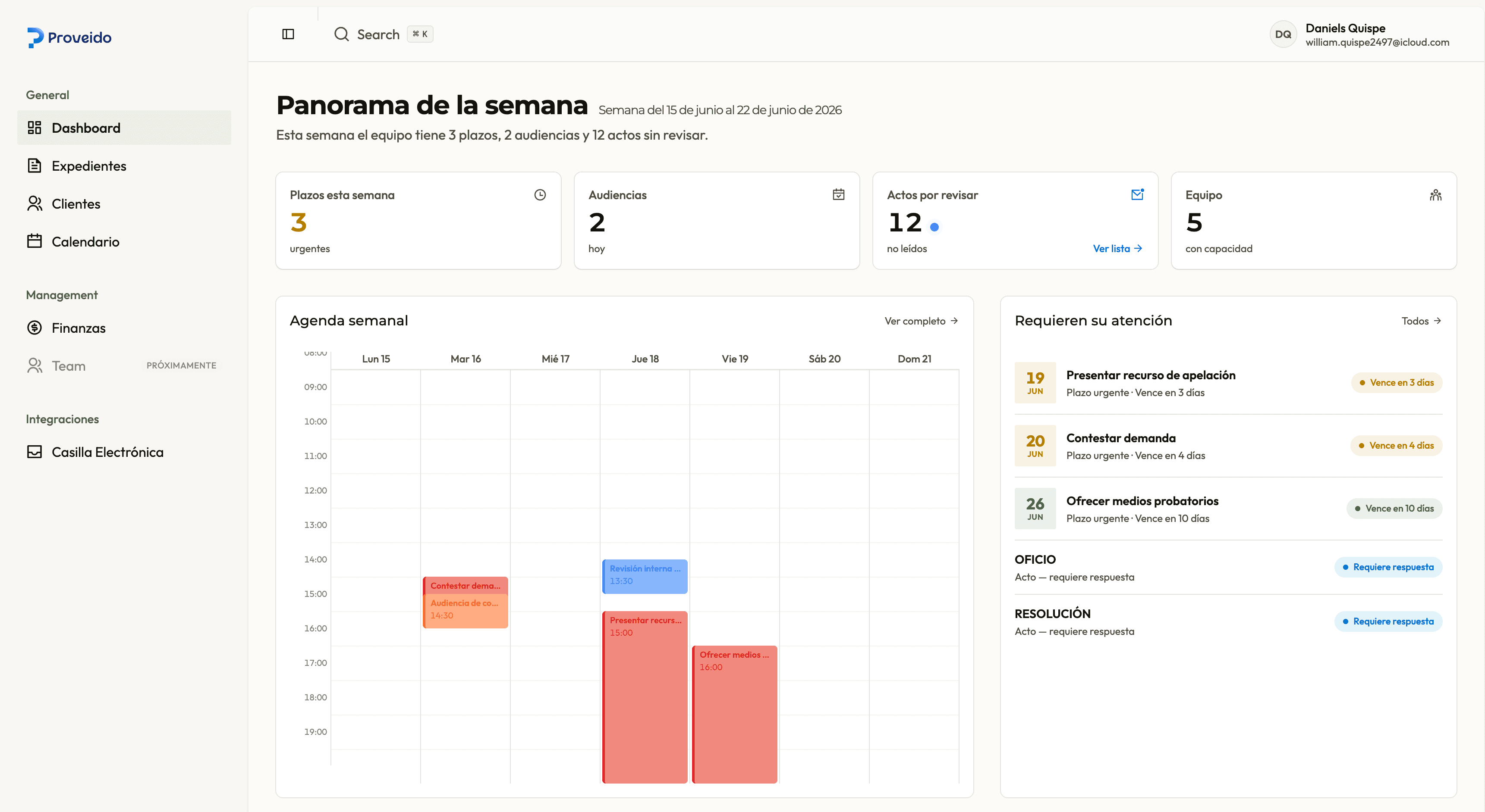Panel de Proveído monitoreando expedientes del CEJ en tiempo real