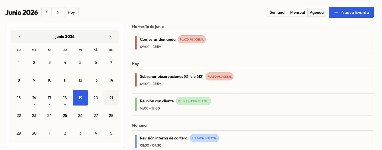 Calendario de Proveído
